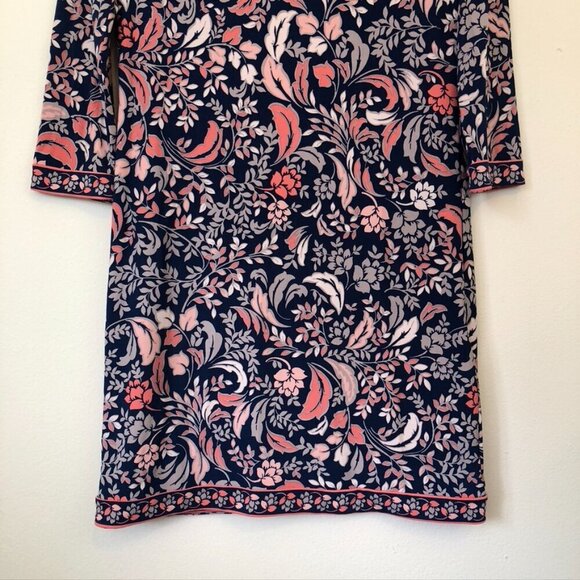 BCBGMAXAZRIA Calico Dress Navy Blue Pink Floral 3/4 Sleeve Cutout Mini Shift XS - Picture 11 of 11